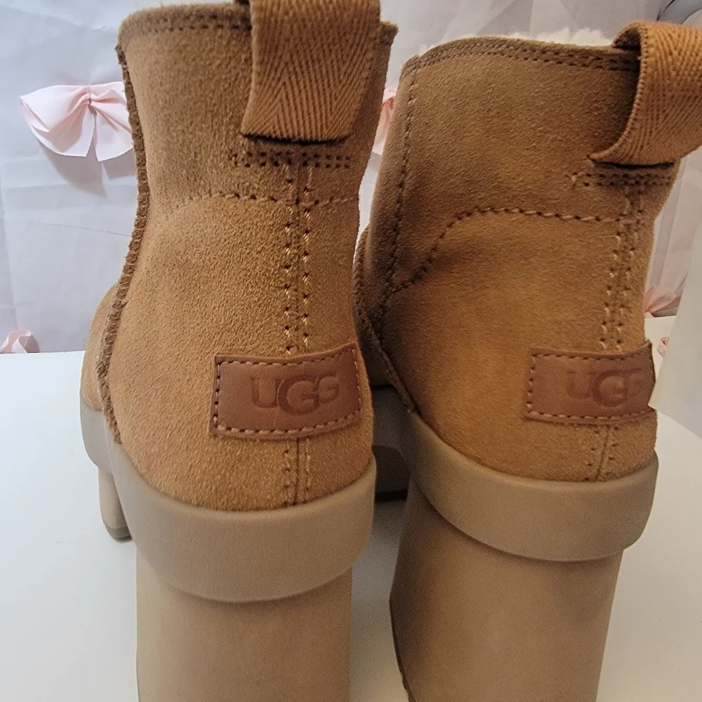 Nwt UGG New Heights Platform Mini Boots Chestnut Suede Womens 9.5 Authentic - Picture 10 of 14